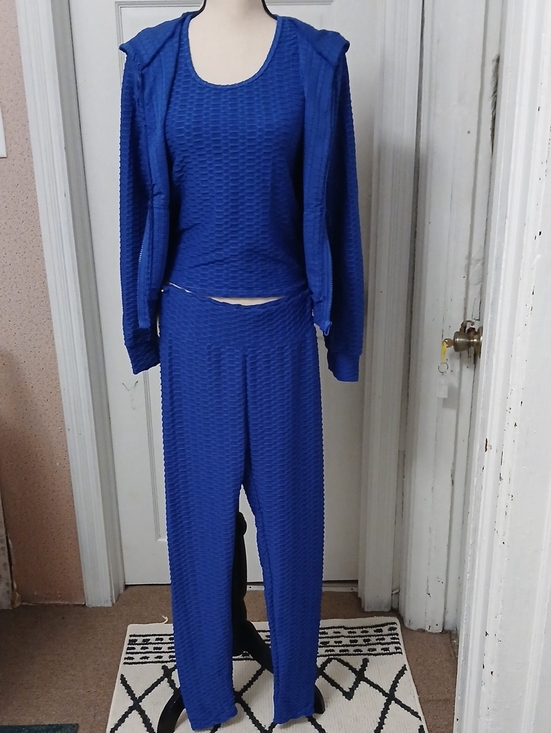AQ -SPORT Pants - Women’s 3-Piece Textured Lounge Set - Blue